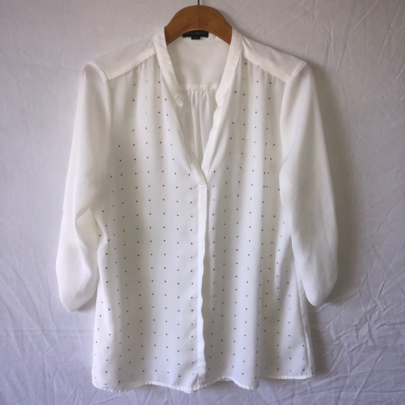 Willi Smith Sheer Ivory Blouse with Gold Studs - Picture 6 of 6